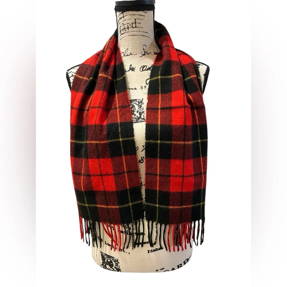 Christian Dior Red Black Cashmere Winter Lightweight Scarf Scarves Fringe EUC